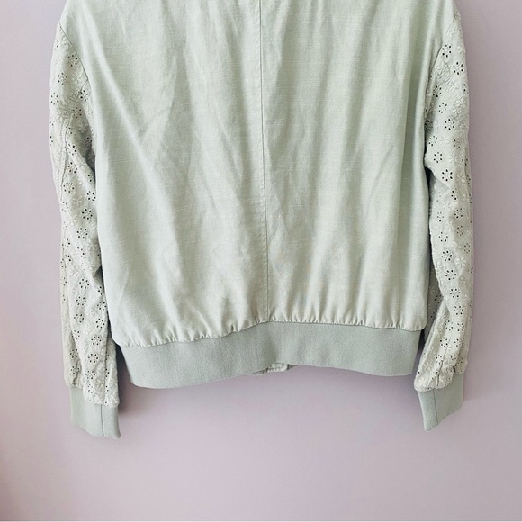 7 For All Mankind Eyelet Sleeve Bomber Jacket Green Sz Small - Picture 10 of 10